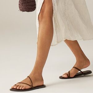 NIB J Crew Tobacco Brown Leather Strappy Toe Ring Carson Flat Sandal Size 6.5